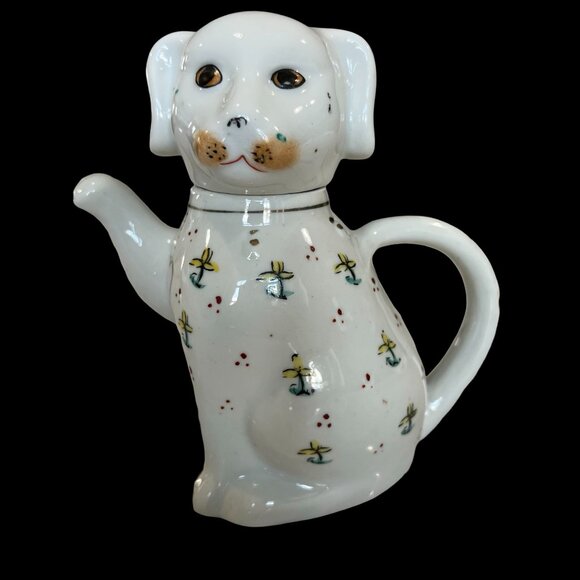 Vintage Ceramic White Puppy Dog Teapot / Creamer 5-3/4" Tall Raised Paw Spout - Picture 3 of 13